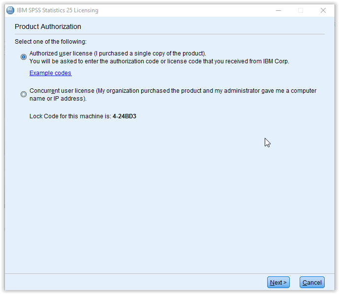 ibm spss authorization code